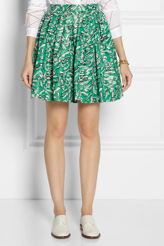 Printed silk-faille skirt