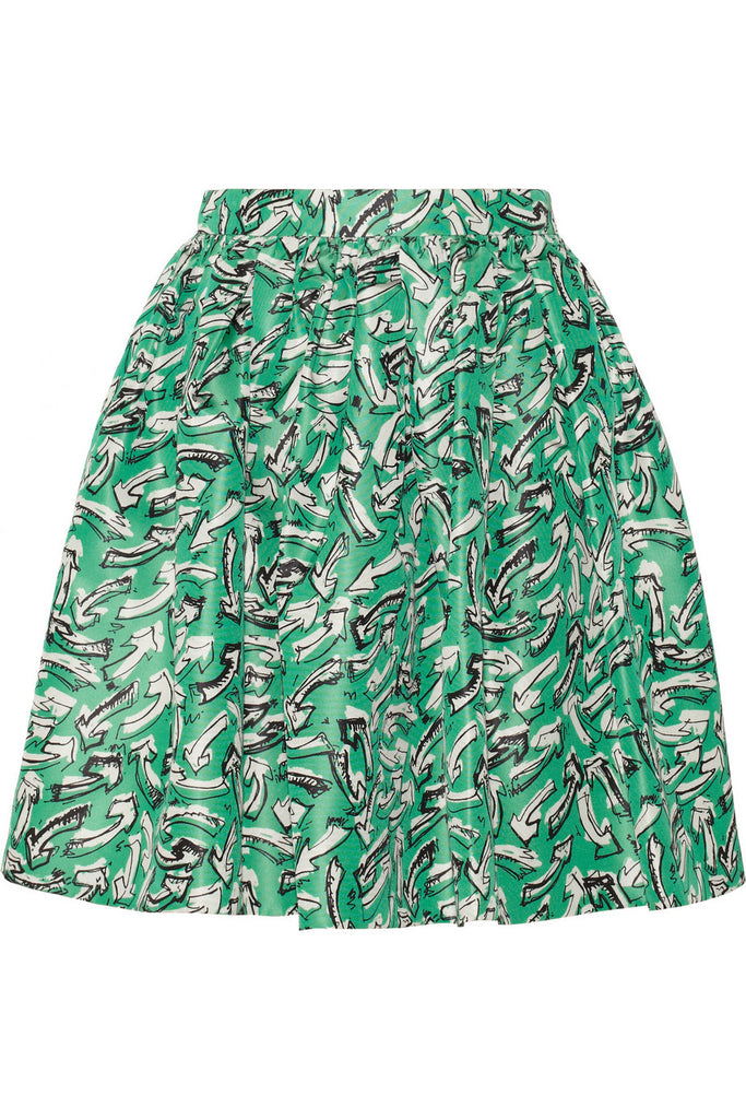 Printed silk-faille skirt