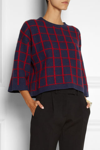 Checked wool-blend sweater