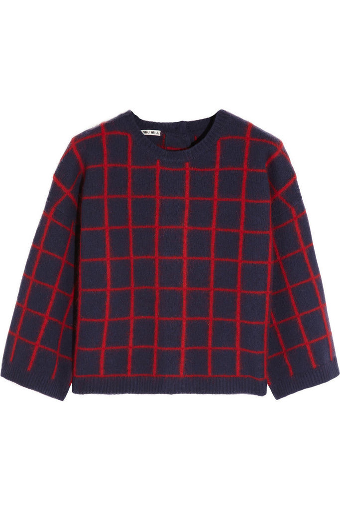 Checked wool-blend sweater