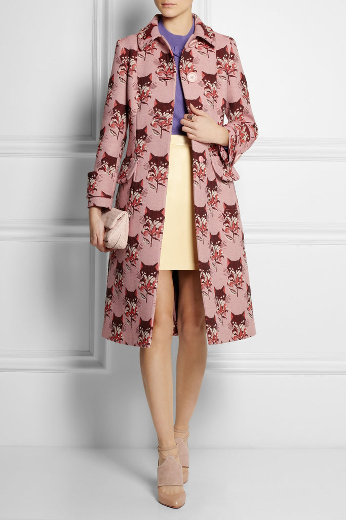 Wool-blend jacquard coat