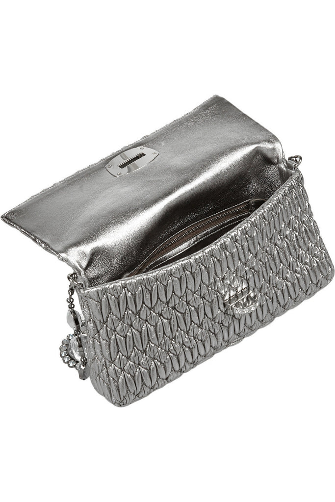 Metallic matelassé leather shoulder bag