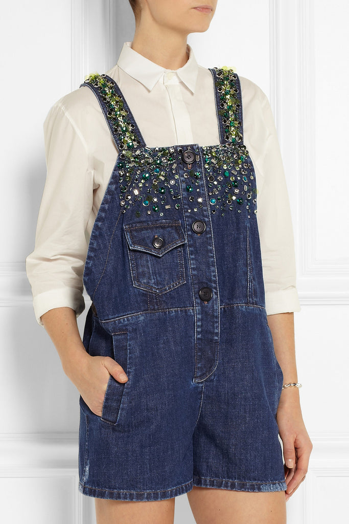 Embellished denim playsuit