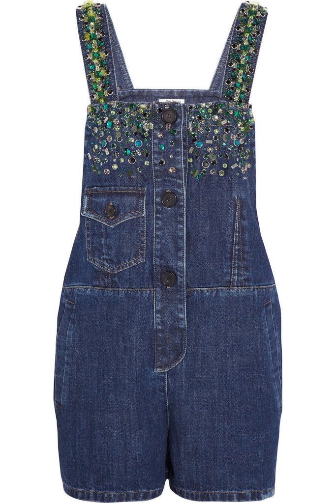 Embellished denim playsuit