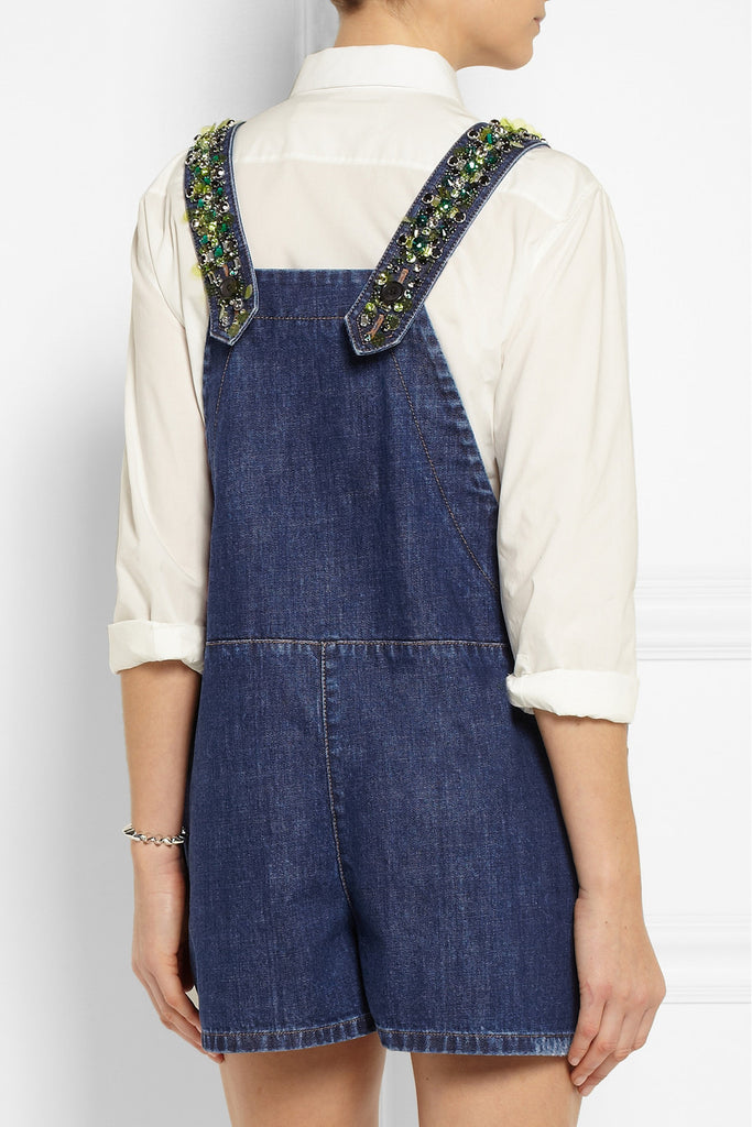 Embellished denim playsuit